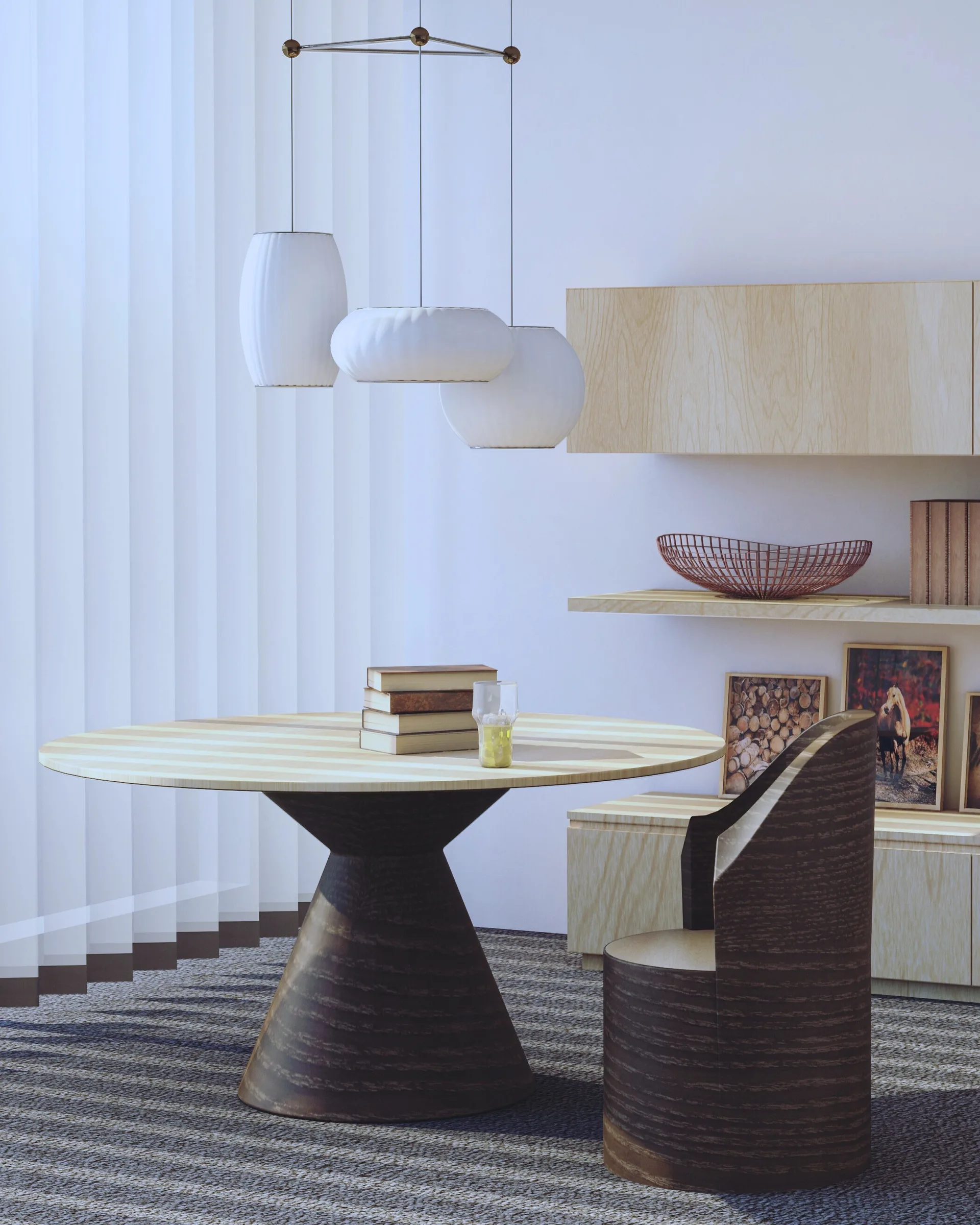 Designer dining area with pendant lights